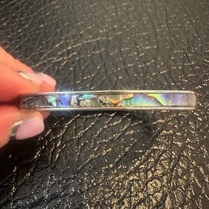 Sterling Silver Abalone Shell Inlay Cuff Bracelet 925 Iridescent Boho